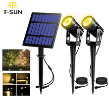 Load image into Gallery viewer, T-SUNRISE Solar Powered Spotlight 2 Warm White Lights Solar Panel Outdoor Lighting Landscape Yard Garden Tree Separately Lamp
