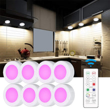 Load image into Gallery viewer, Under Cabinet Light Puck Lights LED Dimmable Battery Powered Counter Lights with Wireless Remote Controls for Kitchen Wardrobe
