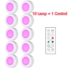 Load image into Gallery viewer, Under Cabinet Light Puck Lights LED Dimmable Battery Powered Counter Lights with Wireless Remote Controls for Kitchen Wardrobe
