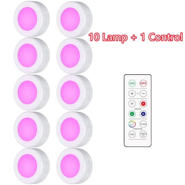 Under Cabinet Light Puck Lights LED Dimmable Battery Powered Counter Lights with Wireless Remote Controls for Kitchen Wardrobe