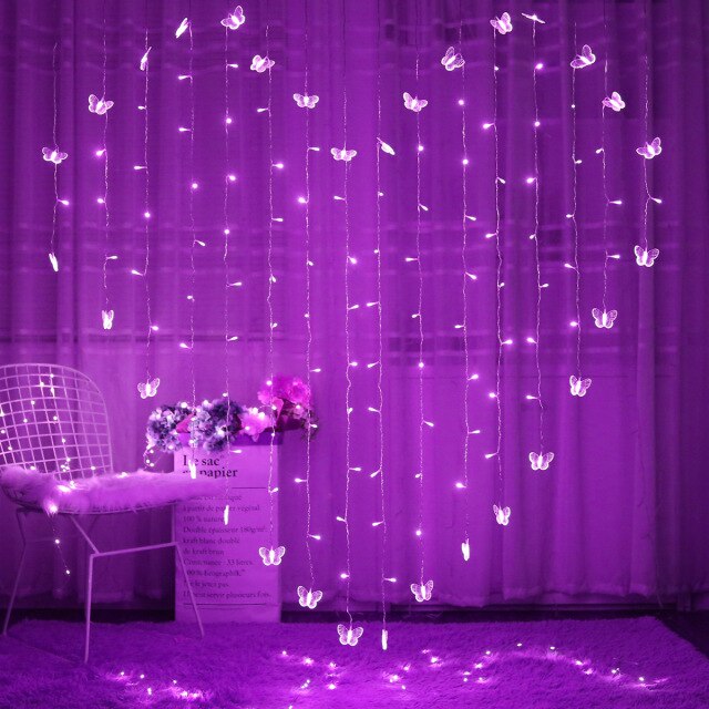 Butterfly Curtain Fairy Lights 120LED Twinkle String Lights 8 Modes Christmas Light for Wedding Bedroom  Party Decoration